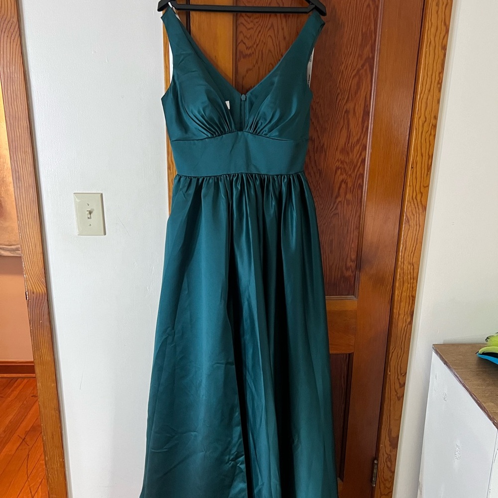 Emerald green satin bridesmaid dress